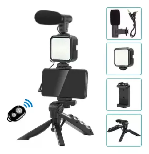 Kit Video Making Tripode Soporte Microfono Con Luz