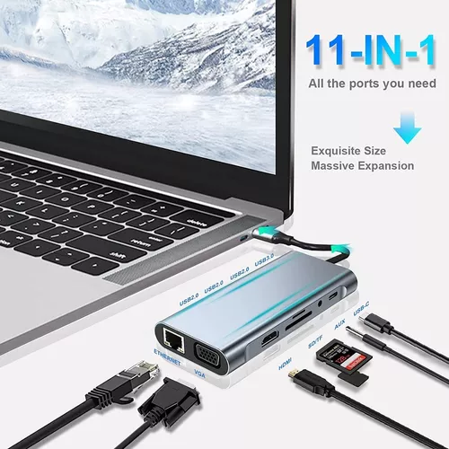 Usb C Hub, Adaptador Usb C 11 En 1 Con 4k Hdmi, Vga, Tipo C