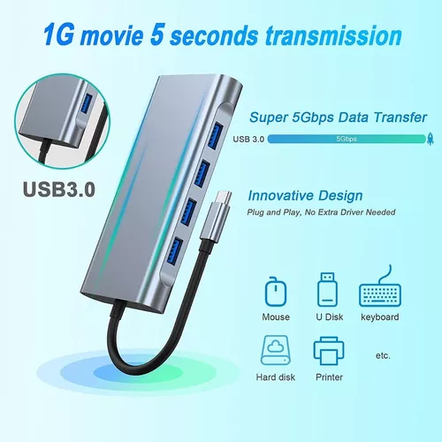 Usb C Hub, Adaptador Usb C 11 En 1 Con 4k Hdmi, Vga, Tipo C