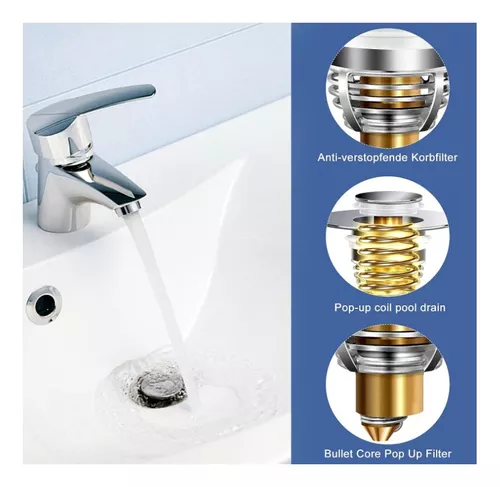 Tapón Universal Para Lavamanos Push Button Retractil Cromado